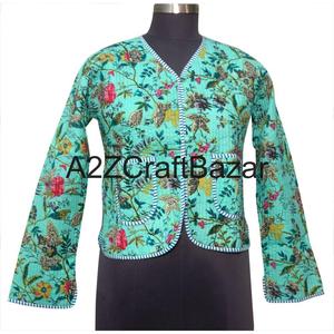 Veste courte matelassée réversible en coton biologique 100% pour femmes, patchwork vintage, écologique, respirante, imprimé ethnique, automne - Product Image 1