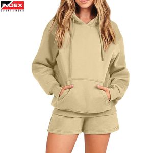 Conjunto de Sudadera con Capucha y Pantalones Cortos de Alta Calidad, con Cierre Completo, Diseño Moderno para Invierno, Personalizable con Estampado, para Mujer - Product Image 1