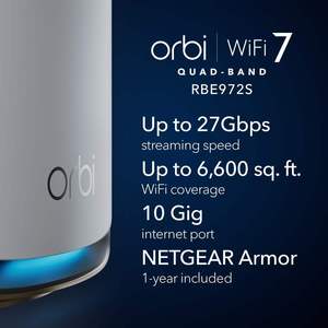 Routeur NETGEAR Orbi Série 970 RBE972S Système Réseau Mesh 7 Nœuds WiFi Quadri-Bande 5G 300 Mbps 1000 Mbps Pare-feu QoS WEP VoIP Domestique - Product Image 4