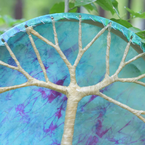 กลองกรอบเพ้นท์ลายสีน้ำเงินม่วงแบบไทได กลองจิตวิญญาณ ต้นไม้แห่งชีวิต กลองชาแมน - Product Image 3