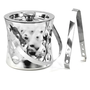 Seau à glace en acier inoxydable de conception martelée durable fini argent pour seau à champagne avec côté pour les fêtes - Product Image 5