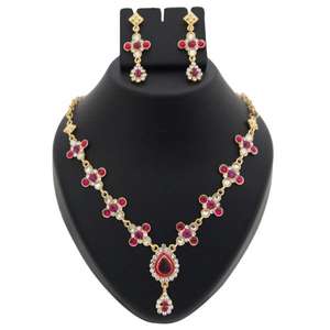 ชุดเครื่องประดับ kriaa สีชมพู kundan หินออสเตรีย meenakari สร้อยคอ1100332 - Product Image 1