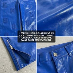 Buy New Blue High Waist Wide Leg <b>Leather</b> Pants Embossed Letter Logo Zipper Fly Street Style <b>Men's</b> <b>Trousers</b> - Product Image 6