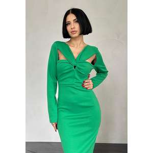 Robe moulante confortable en gros avec garniture de poitrine verte en tissu tricoté - Product Image 2