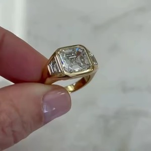 14K Solid Yellow Gold Engagement Ring 3Ct <b>Cushion</b> Lab Grown E VS1 Diamond Wedding Ring with Pearl Bezel Set - Product Image 2