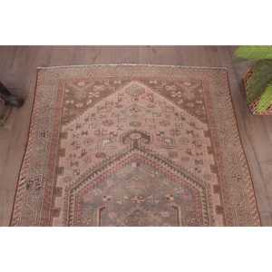 Vintage Area Rug 4x6.6 ft (123x201 cm), Turkish <b>Brown</b> Plants & trees Rug - Product Image 4