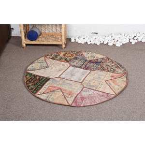 Vintage Beige <b>Rustic</b> Tapestry <b>Rug</b> 3.3 X 3.3ft Wool Patchwork Jute Carpet for Living Room Latex Rectangular Plush Plush - Product Image 1