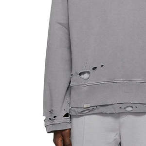 Sudaderas desgastadas para hombres lavados viejos, sudaderas con capucha y agujeros rasgados con dobladillo en capas, cuello redondo personalizado - Product Image 4