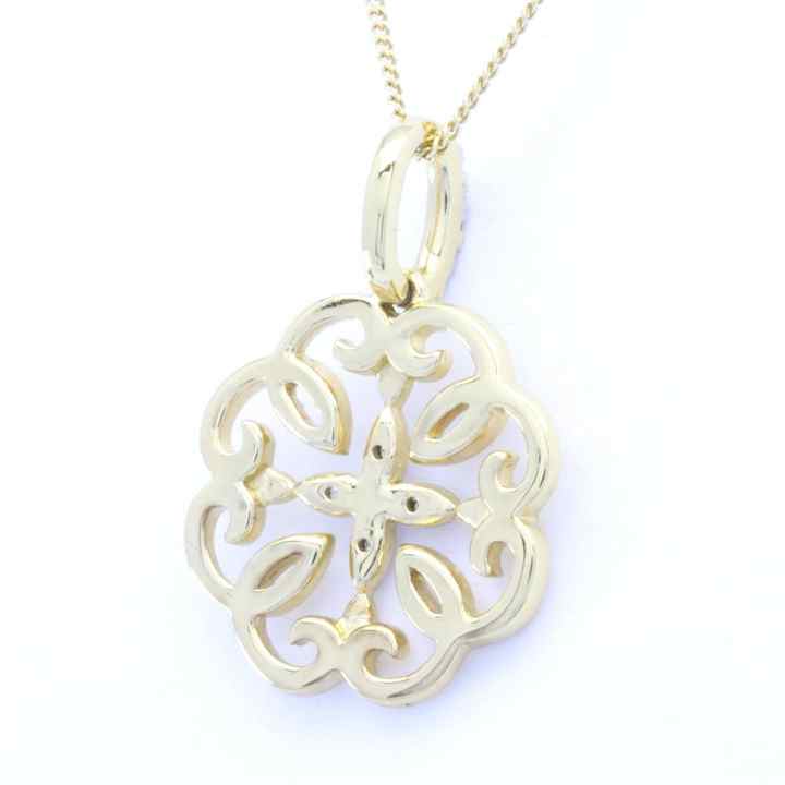 Avenda OEM Hot Sales 18K Yellow Gold With Rhodium Plated Diamond Anniversary Gift Filigree Flower Pendant