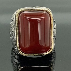 <b>Men</b> Handmade Red Agate Gemstone <b>Ring</b> Ottoman Style Bezel Setting 925 Sterling <b>Silver</b> Third Party Certified Gift Him - Product Image 5