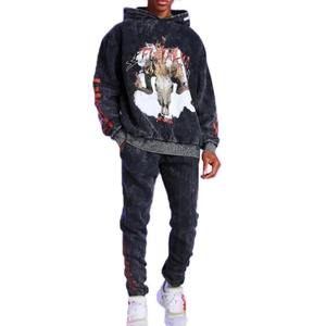 Nouvel ensemble de survêtement unisexe vintage 2 pièces à capuche délavé à l'acide, coupe régulière, en molleton de coton léger, pour l'hiver, style jogger, vêtement de sport - Product Image 4