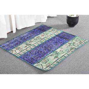 Alfombra moderna azul verde de 2,5x2,6 pies, diseño de retazos de estilo turco, Material de lana viscosa, látex para entrada, pasillo, adolescente - Product Image 4