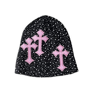 Gorro de Invierno Personalizado de Moda con Pedrería, Etiqueta de Cuero, Diseño Jacquard, Cómodo y Cálido - Product Image 6