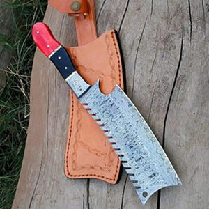 Cuchillo de Cocina Burraq DIY OEM Hecho a Mano de Acero de Damasco, Cuchillo Multifuncional con Patrón Trenzado, Funda de Cuero, 10 Pulgadas, para Uso en la Cocina - Product Image 4