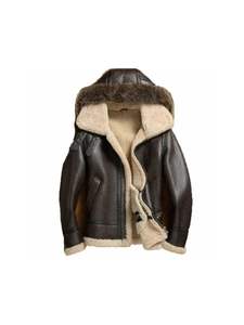 Chaqueta de vuelo B3 con capucha desmontable de piel de oveja genuina - Product Image 1