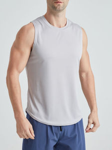 Camiseta sin mangas para hombre, cuello redondo, informal, personalizada al por mayor, de secado rápido, anti-bolitas, de algodón y elastano, transpirable, tejida, lisa, OEM, frontal - Product Image 5