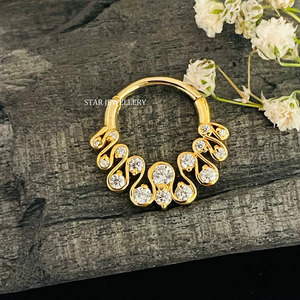 14K Solid Gold Zig Zag Natural <b>Diamond</b> Septum <b>Nose</b> Ring Fine Jewelry. - Product Image 4