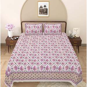 Lavender Floral Cotton <b>King</b> <b>Size</b> Bed <b>Sheets</b> with 2 Pillow Covers (ADB1459) - Product Image 2