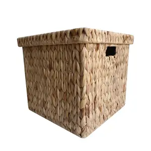 Natural straw rope woven basket for storage Water Hyacinth Storage Basket With Lid Seagrass Basket from Viet nam