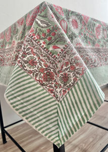 Mantel de Algodón Estampado a Mano: Rayas Florales, Estilo Bohemio para Comedor - Product Image 4