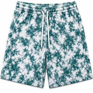 Shorts en maille tie-dye pour homme, décontractés, respirants, avec cordon de serrage à la taille, short de sport, motif vert et blanc, tissu tricoté - Product Image 1