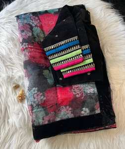 Elegante alta calidad suave Organza seda Sari hermoso estilo paquistaní impresión Digital encaje borde para bodas fiestas otros - Product Image 2