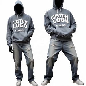 Logotipo personalizado 500gsm French Terry Boxy Sudadera con capucha Conjunto Sudadera Pantalones de chándal holgados Joggers Mujeres, Chándales Sudaderas con capucha de gran tamaño de las mujeres - Product Image 5