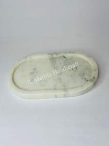 Bandeja de servicio de mármol blanco hecha a mano de lujo moderno, artesanías de piedra pulida de calidad superior, decoración para el hogar, Hotel, restaurante, venta al por mayor - Product Image 3