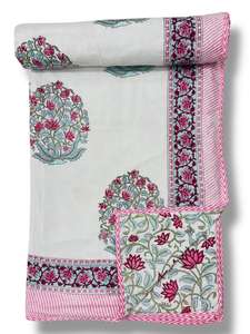 Indian Luxury Modern 3-Layered Breathable Reversible Cotton Soft All-Season Hand Block Print Quilt <b>Set</b> for Double <b>Bed</b> Hotel Use - Product Image 3