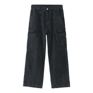 Pantalons de travail à jambes larges pour hommes et femmes, style streetwear, rétro, avec boutons décoratifs, respirants, en denim, amples, décontractés, cargo - Product Image 4