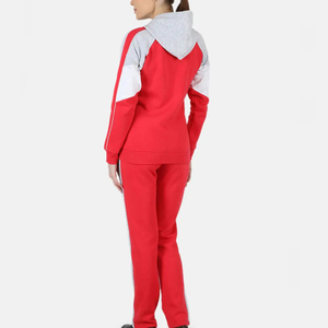 Survêtement à capuche pour femme, couleur rouge, style sportif respirant, manches longues, avec poches latérales, coupe classique, pour l'automne - Product Image 1
