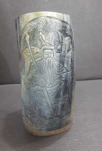 Custom Made in Dragon Design Hand Carved Drinking Horn Mug With Intricate Viking Theme Carvings for Mead and Viking Supply Store - Product Image 3