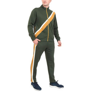 Ensemble de survêtement athlétique pour homme en gros, vert olive, rayures diagonales, ensemble de jogging, patch personnalisé, fermeture éclair intégrale, survêtement décontracté pour l'entraînement - Product Image 4