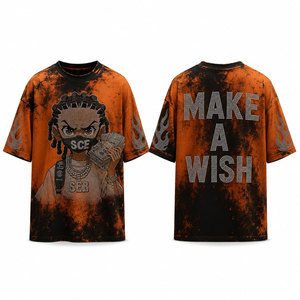 <b>Men's</b> Oversized Orange <b>Black</b> <b>Tie</b> Dye T-Shirt Short Sleeve O-Neck Rhinestone Character Print Streetwear Style - Product Image 1