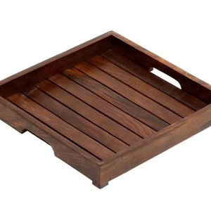 Plateau moderne en bois de noyer pouf avec poignées plateau de service pour la décoration de salon idée cadeau pour la maison - Product Image 1