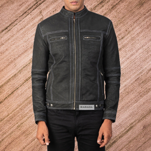Veste en cuir pour homme Veste de moto en cuir d'agneau véritable pour homme Veste en cuir vintage pour homme noir - Product Image 1