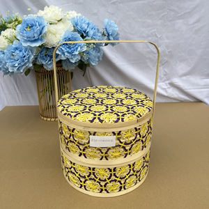 Multi-Function Handle Two-Tier Storage Basket Home Decoration <b>Bamboo</b> Material - Product Image 2