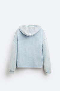 เสื้อฮู้ดดี้ผ้าโพลีเอสเตอร์/คอตตอนสีฟ้าอ่อน พิมพ์โลโก้ตามสั่ง ทรงโอเวอร์ไซส์ กันลม ไม่มีกระเป๋า ชายเสื้อแบบดิบ ตัดโลโก้ด้านหน้า เหมาะสำหรับฤดูหนาว - Product Image 6