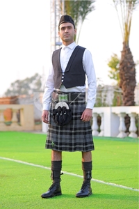 กระโปรงเย็บสองชั้นสำหรับผู้ชายเสื้อผ้าแนวยุโรปลายสก็อตลำลองใส่ได้พอดีกับสรีระ - Product Image 6