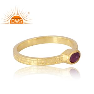 Latest Selling 925 Sterling <b>Silver</b> 18K Gold <b>Plated</b> Natural Ruby Gemstone Ring Demi Fine Jewelry Manufacturer - Product Image 4