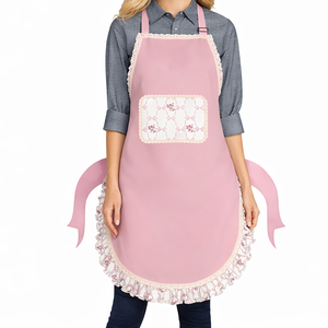 Promotional <b>Apron</b> Print Design Lightweight Breathable Restaurant Chef <b>Cooking</b> Cleaning Cotton <b>Apron</b> Linen With Lace - Product Image 1