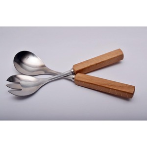 Juego de cucharas de servidor de ensalada chapadas en plata Decoración DE MESA DE BODA Cuchara Servidor de ensalada Mango de diseño de extremo de forma de madera larga - Product Image 5