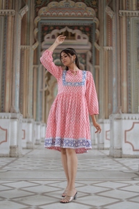 Vestido Midi Estilo Boho 100% Algodón para Mujer, Estampado Floral con Bloques Hechos a Mano en India, Ecológico, Informal, para Fiestas, Otoño - Product Image 3