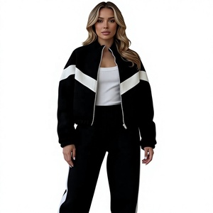 <b>Women</b> Black White Solid Plus Size Hip Hop Tracksuit Full Sleeve Half-<b>Zip</b> Sporty Regular Fit Winter Wear with Side Pockets - Product Image 2