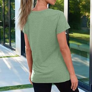 เสื้อยืดคอกลมแขนสั้นแฟชั่นรักษ์โลกสำหรับผู้หญิง เนื้อผ้าถักน้ำหนักเบา สีพื้น ใส่สบายในฤดูร้อน แห้งเร็ว - Product Image 4