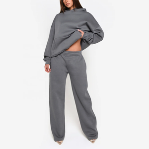 Ensemble deux pièces pour femmes, couleur unie, manches longues, fermeture éclair, col montant, survêtements de sport décontractés - Product Image 4