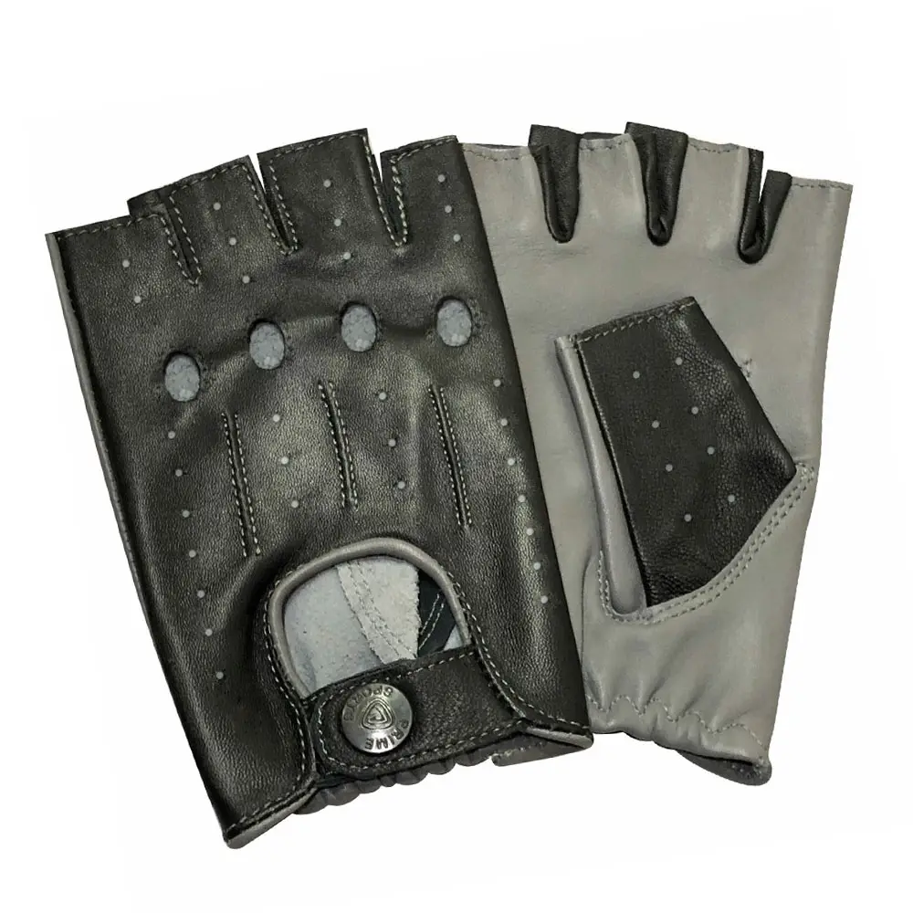 Yeni varış Custom Made yarım parmak deri sürücü eldivenleri toptan en kaliteli şık sürüş erkek deri eldiven Unisex