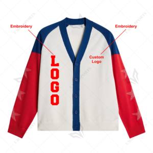 <b>Men's</b> Autumn Varsity Letterman Cardigan <b>Sweater</b> with Embroidery Custom Letter Design Full Sleeve V-Neck Cotton Sports Club - Product Image 1