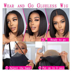 16 pouces droite Bob perruque cheveux humains 13x4 HD dentelle avant perruque de surbrillance 180% densité pré plumée 4x6 naturel noir perruque sans colle - Product Image 3