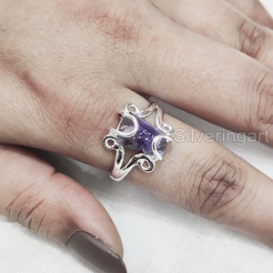 Bague pour femme en argent sterling 925 avec pierre brute naturelle Améthyste, pierre de naissance de février, style hippie, fil de fer, pour Noël - Product Image 4